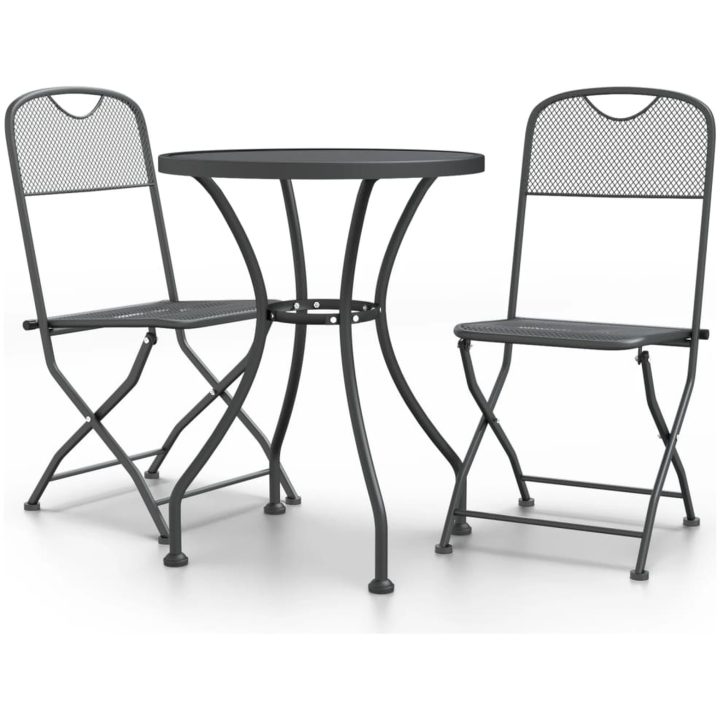 Matgrupp för trädgården 3 delar metallnät antracit vidaXL ⌀60 cm table – bild 2
