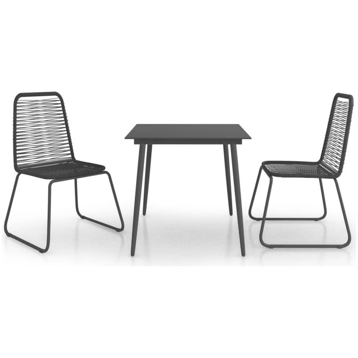 Matgrupp för trädgården 3 delar PVC-rotting svart vidaXL 80 cm table length – bild 2