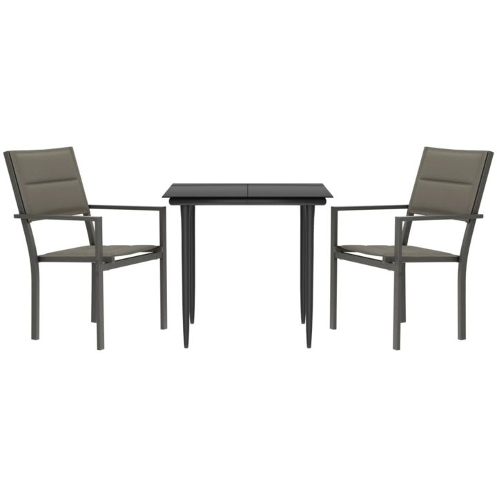 Matgrupp för trädgården 3 delar stål och textilen svart vidaXL 80 cm table length – bild 2