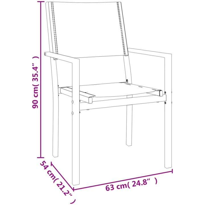Matgrupp för trädgården 3 delar stål och textilen svart vidaXL 80 cm table length – bild 8