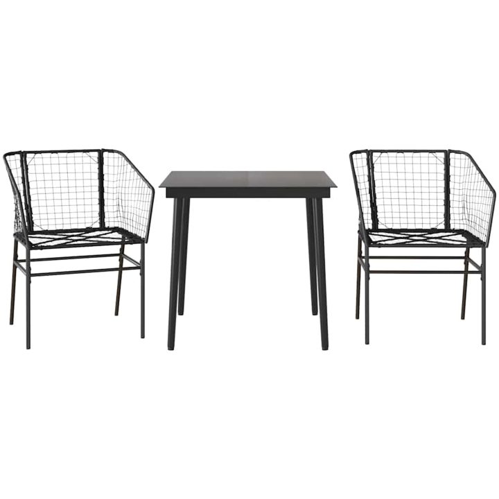 Matgrupp för trädgården 3 delar svart konstrotting och glas vidaXL 80 x 80 x 74 cm – bild 2