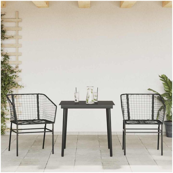Matgrupp för trädgården 3 delar svart konstrotting och glas vidaXL 80 x 80 x 74 cm – bild 3
