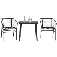 Matgrupp för trädgården 3 delar svart konstrotting och glas vidaXL
