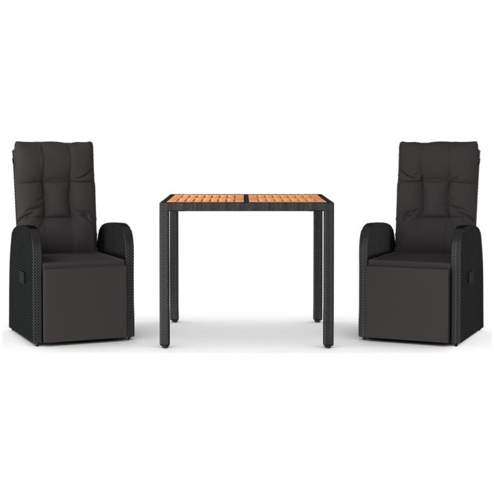 Matgrupp för trädgården 3 delar svart konstrotting&massivakacia vidaXL 90 x 90 x 75 cm – bild 2