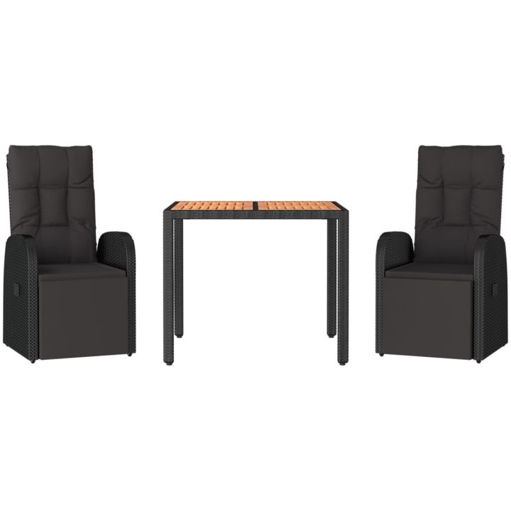 Matgrupp för trädgården 3 delar svart konstrotting&massivakacia vidaXL 90 x 90 x 75 cm – bild 3