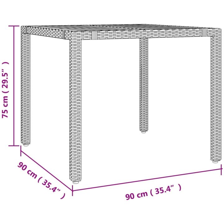 Matgrupp för trädgården 3 delar svart konstrotting&massivakacia vidaXL 90 x 90 x 75 cm – bild 9