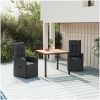 Matgrupp för trädgården 3 delar svart konstrotting&massivakacia vidaXL 90 x 90 x 75 cm – miniatyr 1