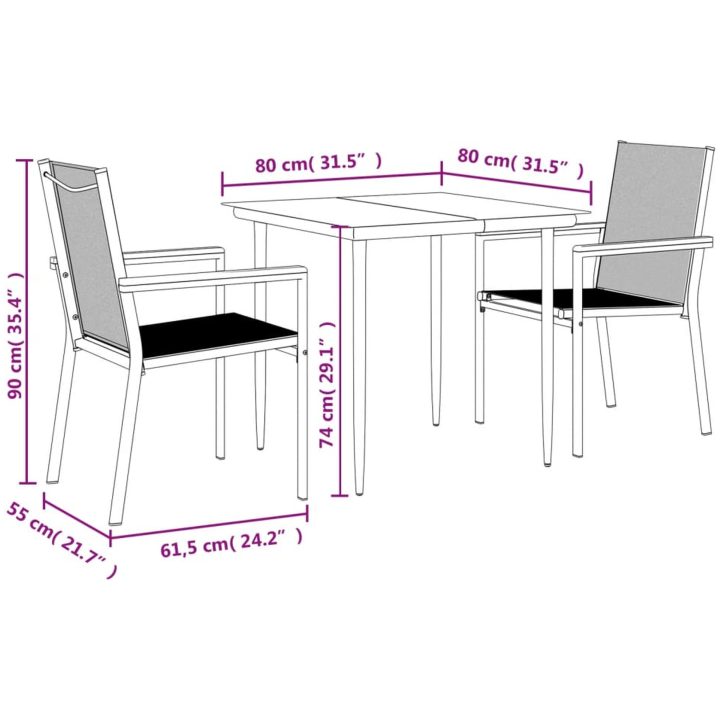 Matgrupp för trädgården 3 delar textilen och stål vidaXL 80 cm bordslängd – bild 9