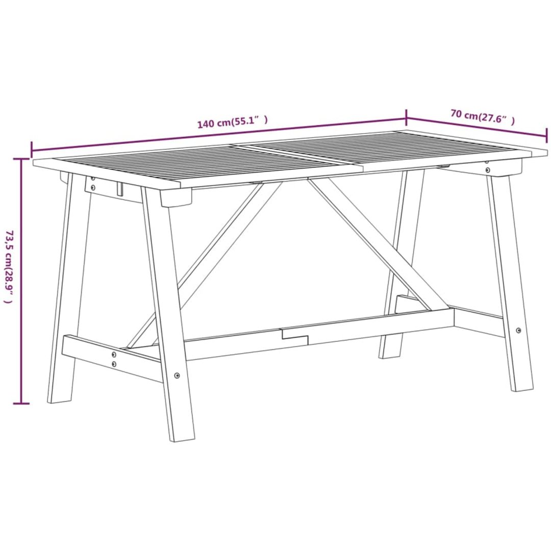 Matgrupp för trädgården 5 delar akaciaträ vidaXL 140 cm table length – bild 7