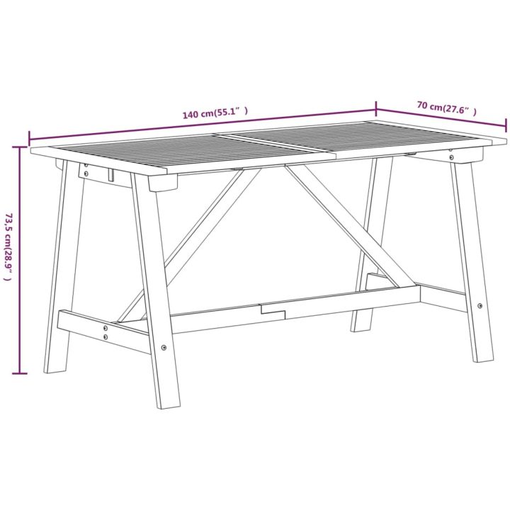 Matgrupp för trädgården 5 delar akaciaträ vidaXL 140 cm table length – bild 7