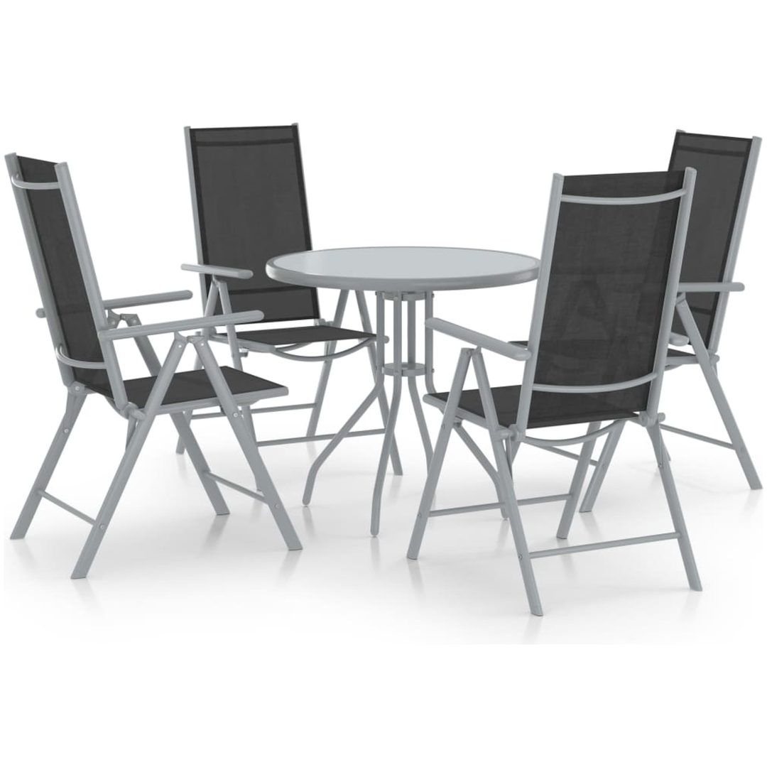 Matgrupp för trädgården 5 delar aluminium och textilen silver vidaXL
