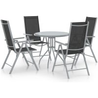 Matgrupp för trädgården 5 delar aluminium och textilen silver vidaXL
