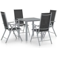 Matgrupp för trädgården 5 delar aluminium silver och svart vidaXL
