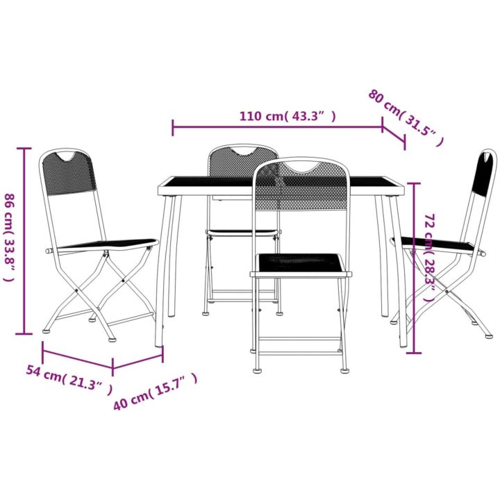 Matgrupp för trädgården 5 delar antracit metallnät vidaXL 110 cm table length – bild 9