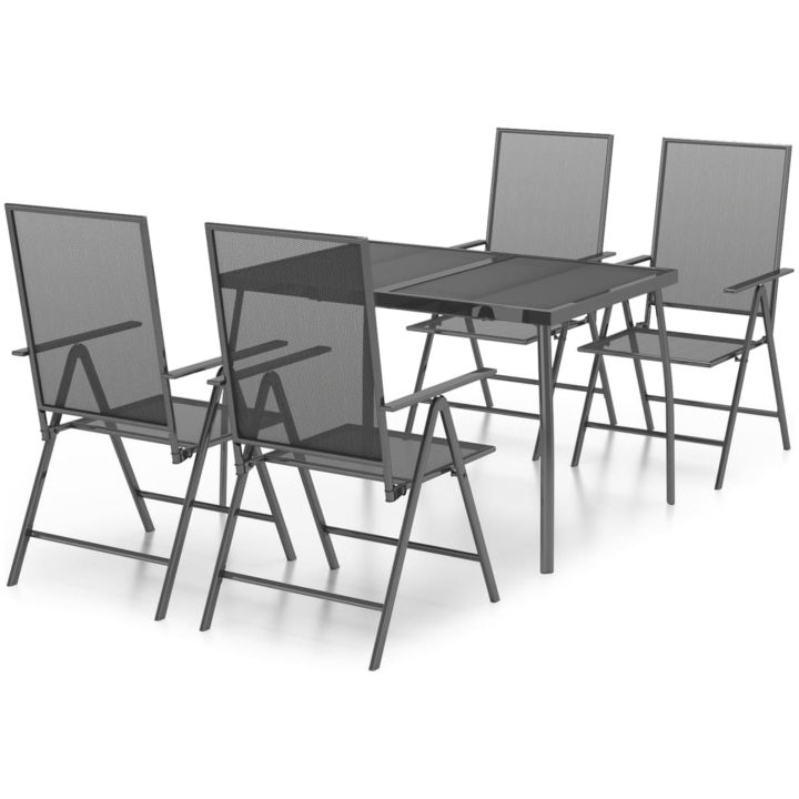 Matgrupp för trädgården 5 delar antracit stål vidaXL 110 cm table length – bild 2