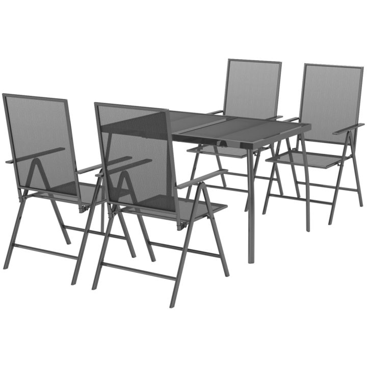 Matgrupp för trädgården 5 delar antracit stål vidaXL 110 cm table length – bild 3