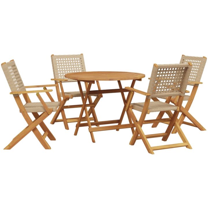 Matgrupp för trädgården 5 delar beige konstrotting/massivt trä vidaXL 90 x 75 cm – bild 2