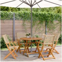 Matgrupp för trädgården 5 delar beige konstrotting/massivt trä vidaXL