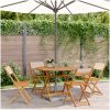Matgrupp för trädgården 5 delar beige tyg och massivt trä vidaXL 90 x 75 cm – miniatyr 1
