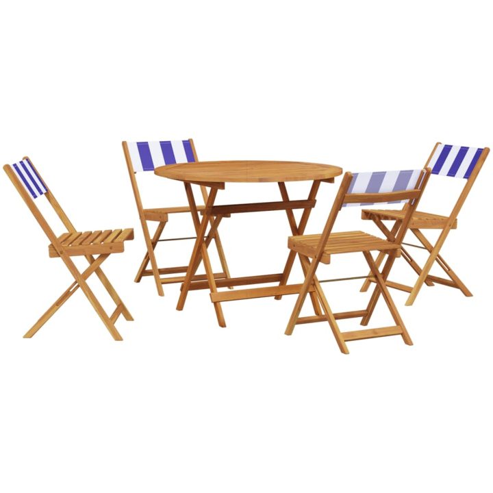 Matgrupp för trädgården 5 delar blå och vit tyg och massivt trä vidaXL 90 x 75 cm – bild 2