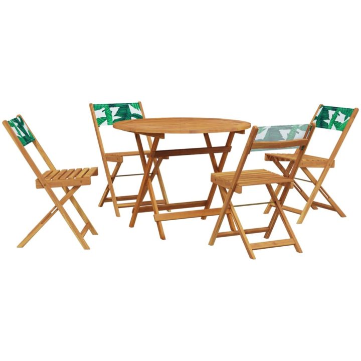 Matgrupp för trädgården 5 delar bladmönster tyg och massivt trä vidaXL 90 x 75 cm – bild 2