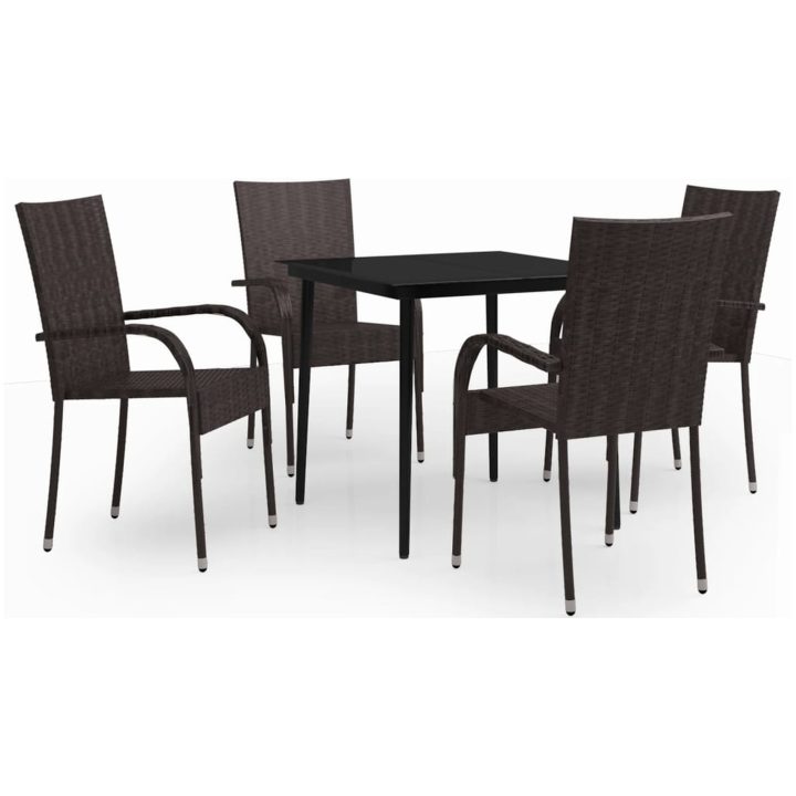 Matgrupp för trädgården 5 delar brun och svart vidaXL 80 cm table length – bild 2
