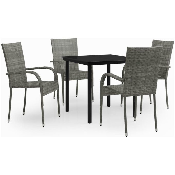 Matgrupp för trädgården 5 delar grå och svart vidaXL 80 cm table length – bild 2