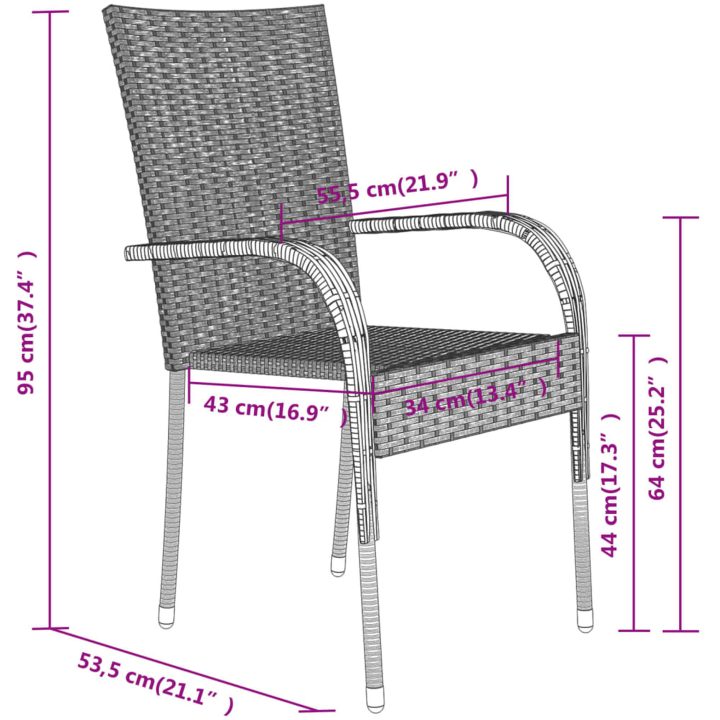 Matgrupp för trädgården 5 delar grå och svart vidaXL 80 cm table length – bild 8