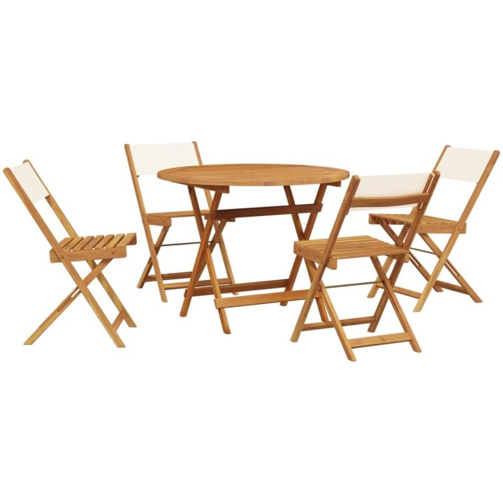 Matgrupp för trädgården 5 delar gräddvit tyg och massivt trä vidaXL 90 x 75 cm – bild 2