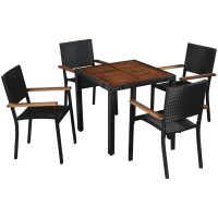 Matgrupp för trädgården 5 delar konstrotting & akaciaträ svart vidaXL