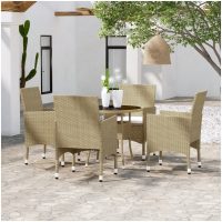 Matgrupp för trädgården 5 delar konstrotting beige vidaXL