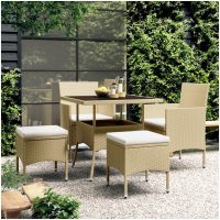 Matgrupp för trädgården 5 delar konstrotting beige vidaXL