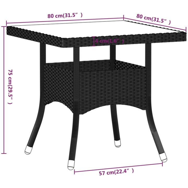 Matgrupp för trädgården 5 delar konstrotting och akacia svart vidaXL 80 x 80 x 75 cm – bild 9