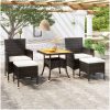 Matgrupp för trädgården 5 delar konstrotting och akacia svart vidaXL 80 x 80 x 75 cm – miniatyr 1