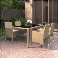 Matgrupp för trädgården 5 delar konstrotting och glas beige vidaXL