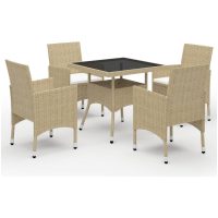 Matgrupp för trädgården 5 delar konstrotting och glas beige vidaXL