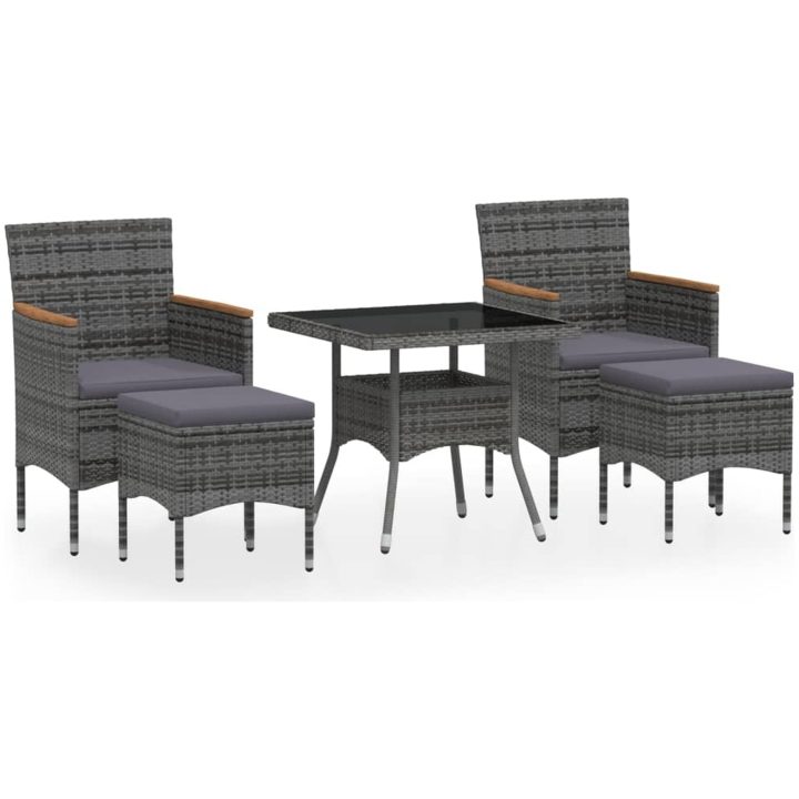 Matgrupp för trädgården 5 delar konstrotting och glas grå vidaXL 80 x 80 x 75 cm – bild 2