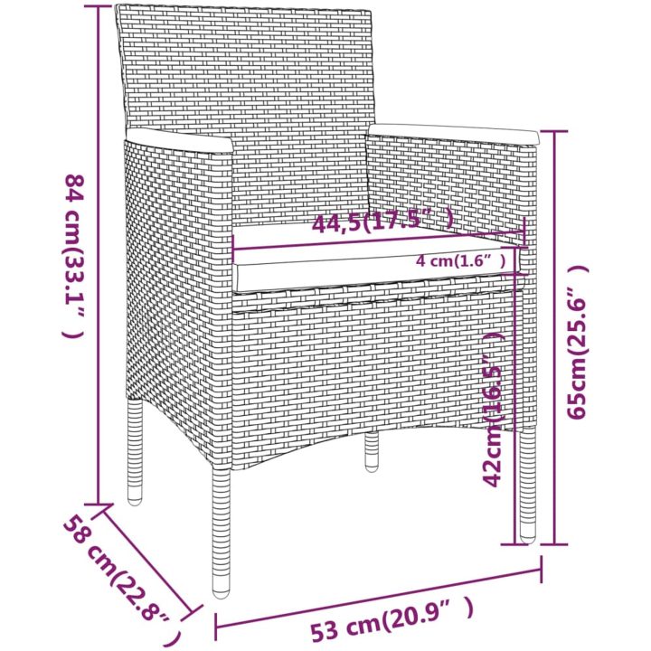 Matgrupp för trädgården 5 delar konstrotting och glas grå vidaXL 80 x 80 x 75 cm – bild 10