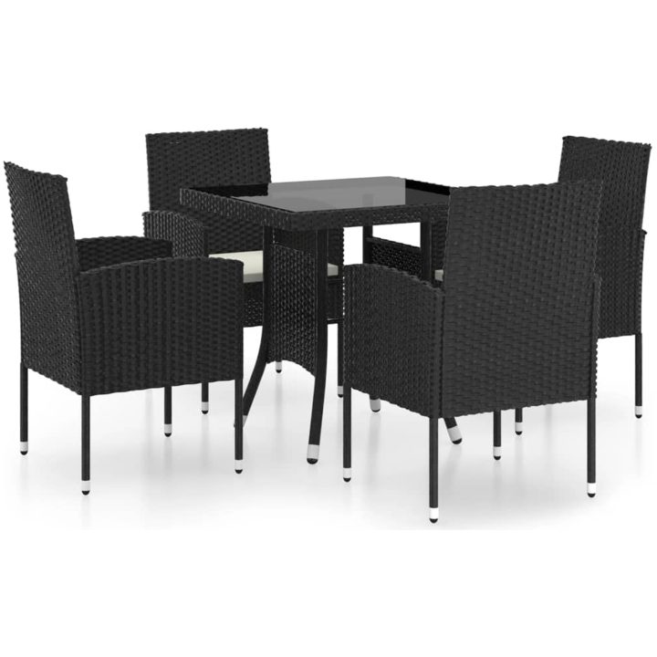 Matgrupp för trädgården 5 delar konstrotting svart vidaXL 80 cm table length – bild 2