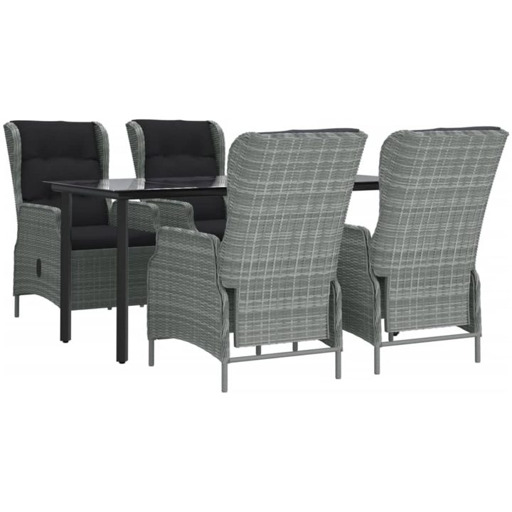 Matgrupp för trädgården 5 delar ljusgrå konstrottning vidaXL 160 cm table length – bild 3
