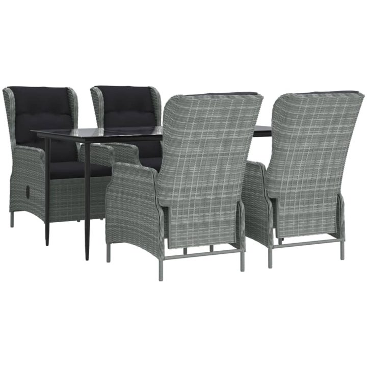 Matgrupp för trädgården 5 delar ljusgrå konstrottning vidaXL 160 cm table length – bild 3