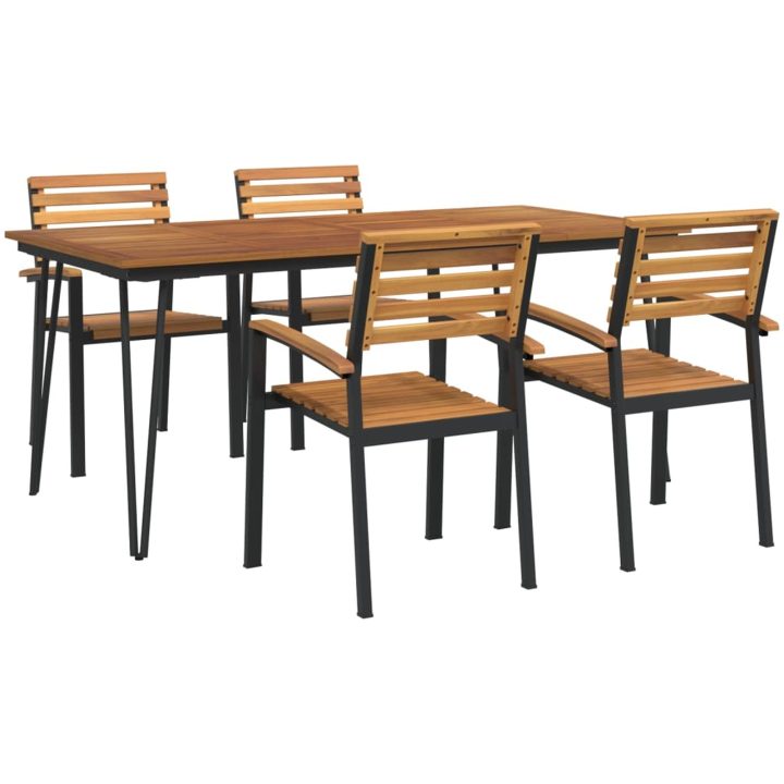 Matgrupp för trädgården 5 delar massivt akacia&metall vidaXL 180 cm table length – bild 2