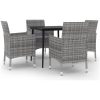Matgrupp för trädgården 5 delar med dynor konstrotting och glas vidaXL 80 cm table length – miniatyr 2