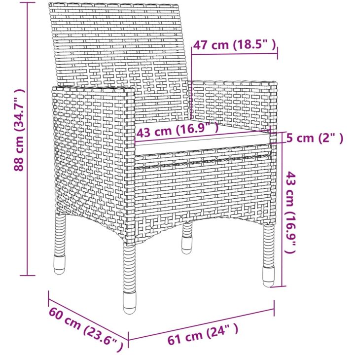 Matgrupp för trädgården 5 delar med dynor konstrotting och glas vidaXL 80 cm table length – bild 7