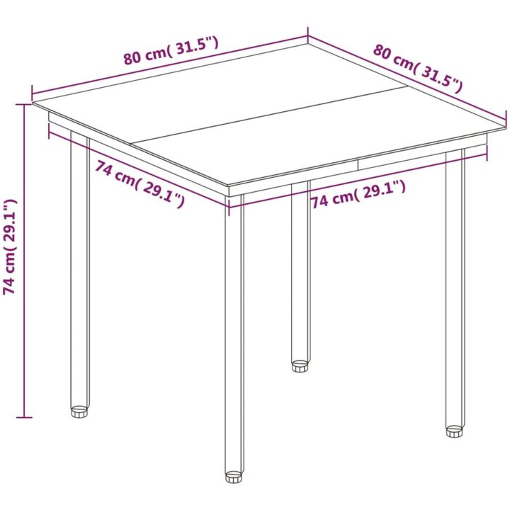 Matgrupp för trädgården 5 delar med dynor konstrotting och glas vidaXL 80 cm table length – bild 8