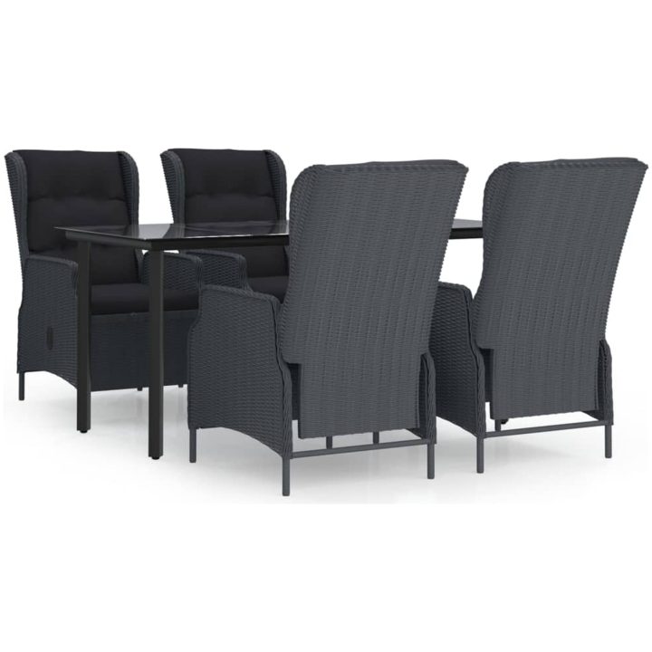 Matgrupp för trädgården 5 delar mörkgrå konstrottning vidaXL 160 cm table length – bild 2