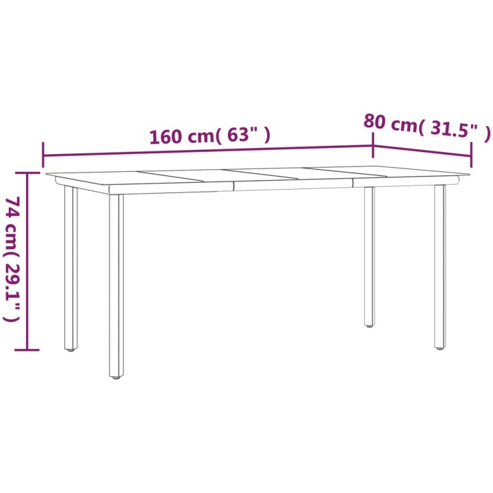 Matgrupp för trädgården 5 delar mörkgrå konstrottning vidaXL 160 cm table length – bild 12