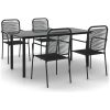 Matgrupp för trädgården 5 delar svart bomullsrep och stål vidaXL 160 cm table length – miniatyr 2