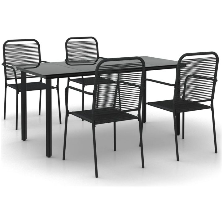 Matgrupp för trädgården 5 delar svart bomullsrep och stål vidaXL 160 cm table length – bild 2