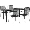 Matgrupp för trädgården 5 delar svart bomullsrep och stål vidaXL 160 cm table length – miniatyr 3